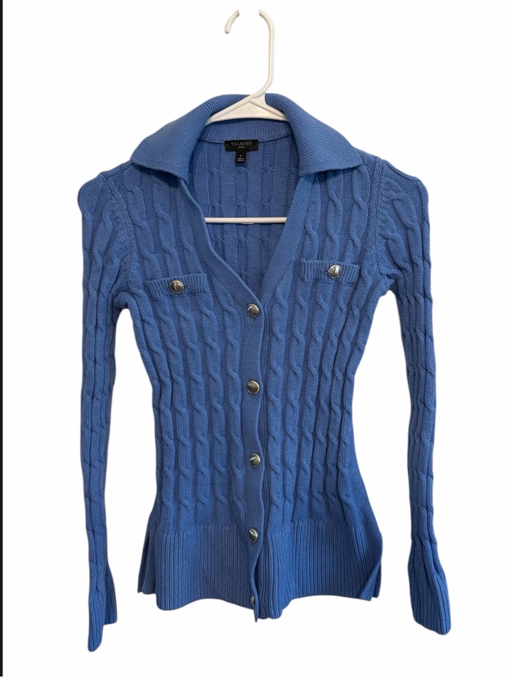 Talbots Sky Blue Cable-Knit Button Cardigan